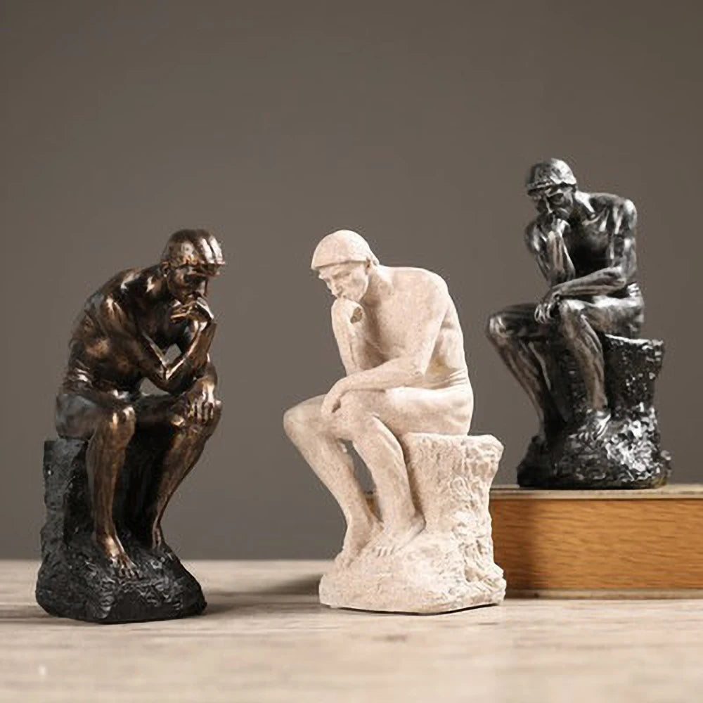 Nordic Minimalist Thinker Statue - Resin Sandstone Finish Office Decor, Mindfulness Gift for Philosophy Lovers